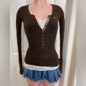 Y2k vintage Abercrombie ribbed button up knit Henley top